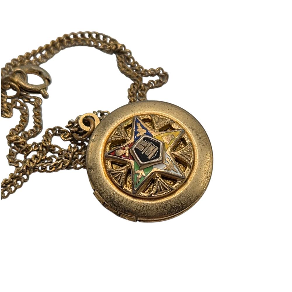Vintage Order Eastern Star OES Enamel Locket Fraternal Necklace